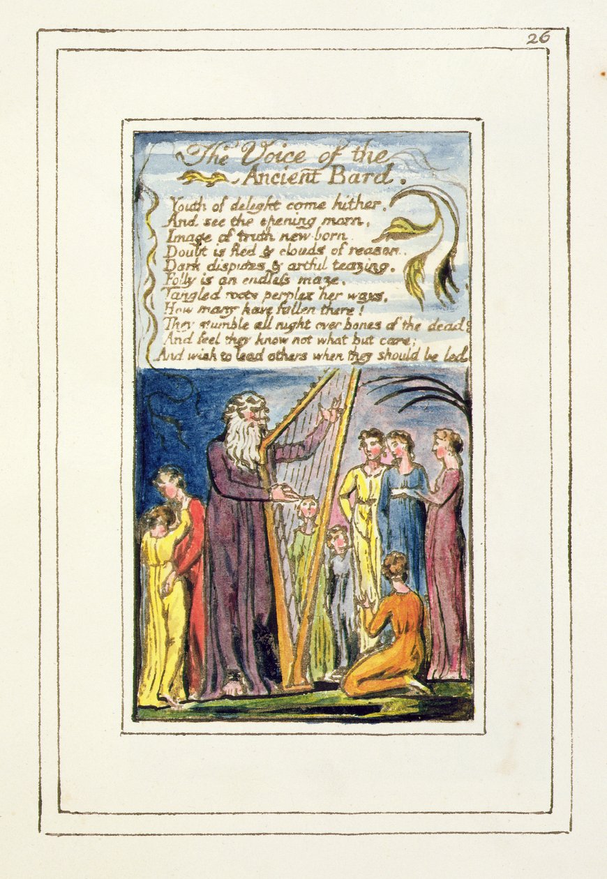 S.124-1950.pt26 The Voice of the Ancient Bard: plate 26 fra Songs of Innocence and of Experience (kopi R) c.1802-08 (etsing, blekk og wc) av William Blake