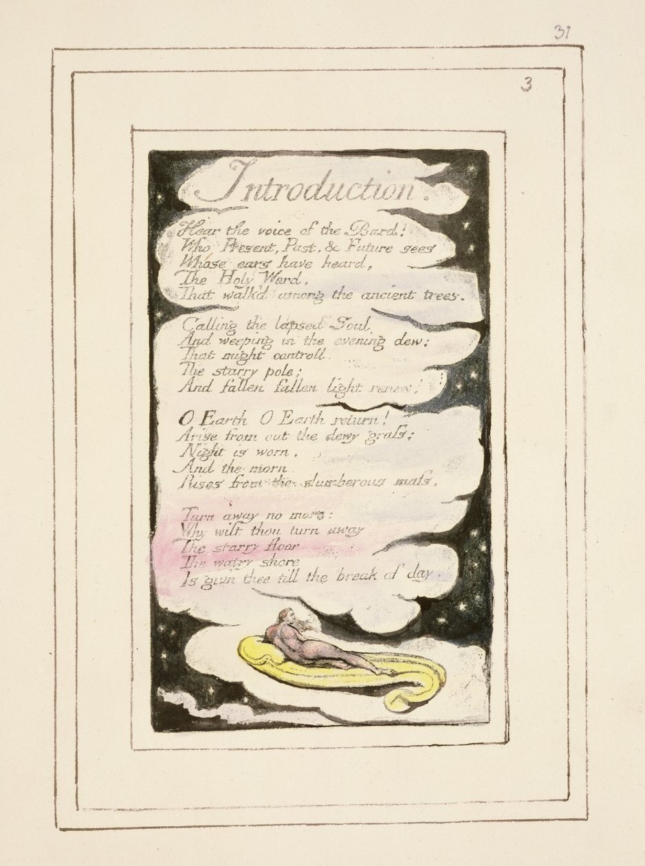 S.124-1950.pt31 Introduksjon til Songs of Experience: plate 31 fra Songs of Innocence and of Experience (kopi R) c.1802-08 (etsing, blekk og wc) av William Blake