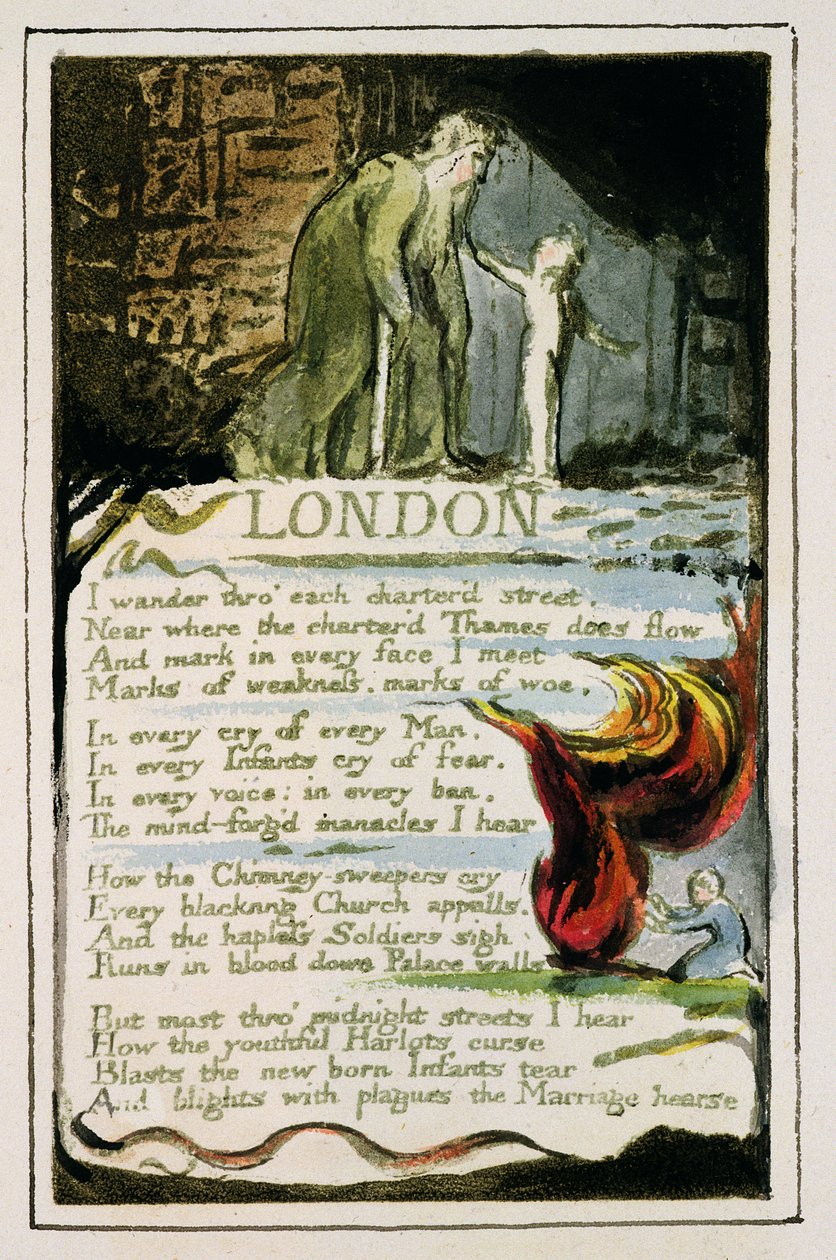 P.124-1950.pt47 London: plate 47 fra 'Songs of Innocence and of Experience' (kopi R) c.1802-08 (etsing, blekk og wc) av William Blake