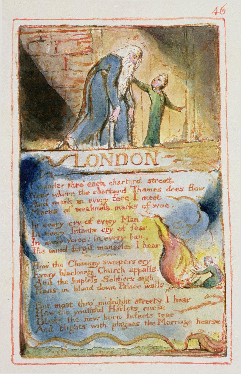 P.125-1950.pt46 London: plate 46 fra Songs of Innocence and of Experience (kopi AA) c.1815-26 (etsing, blekk og wc) av William Blake