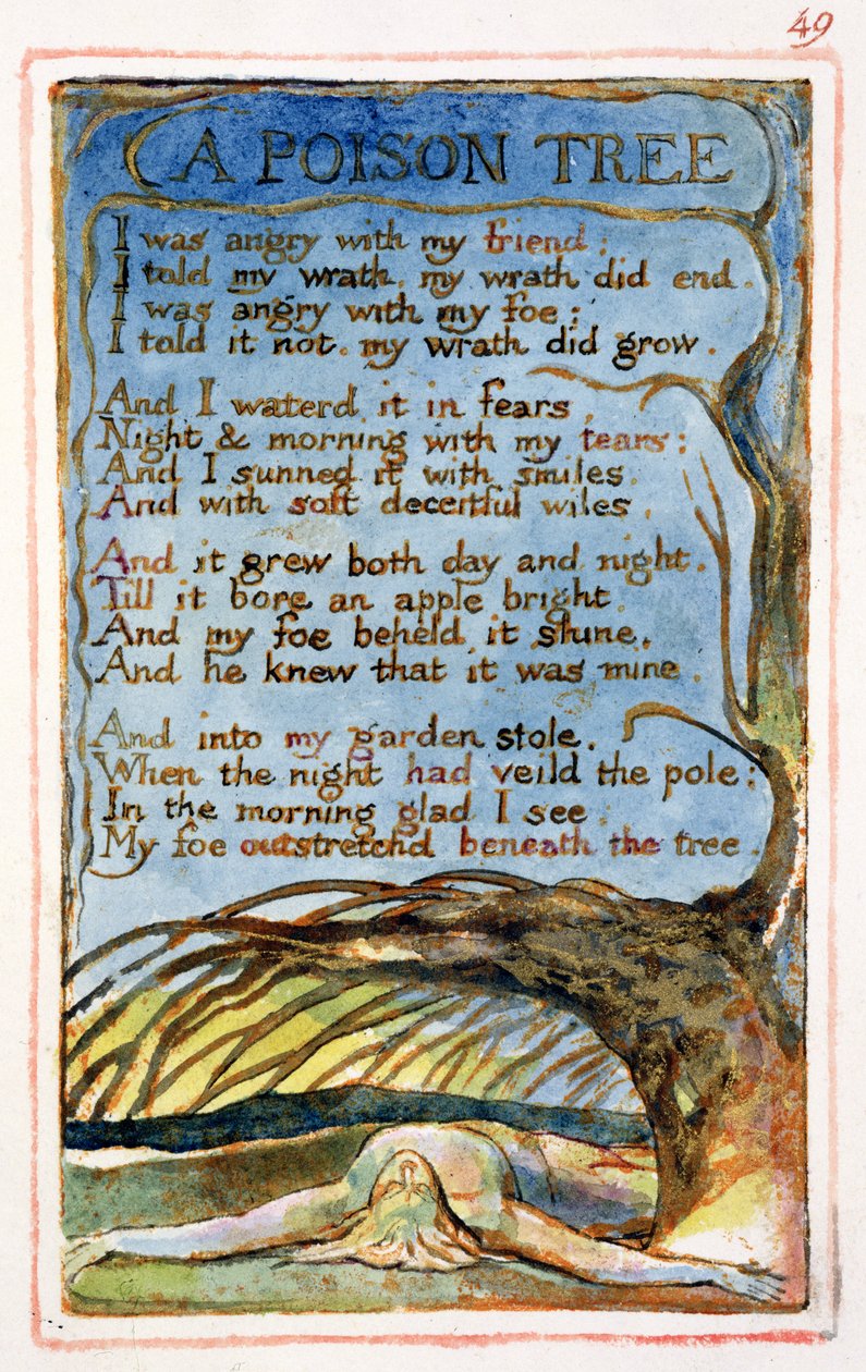 P.125-1950.pt49 A Poison Tree: plate 49 fra Songs of Innocence and of Experience (kopi AA) c.1815-26 (etsing, blekk og wc) av William Blake