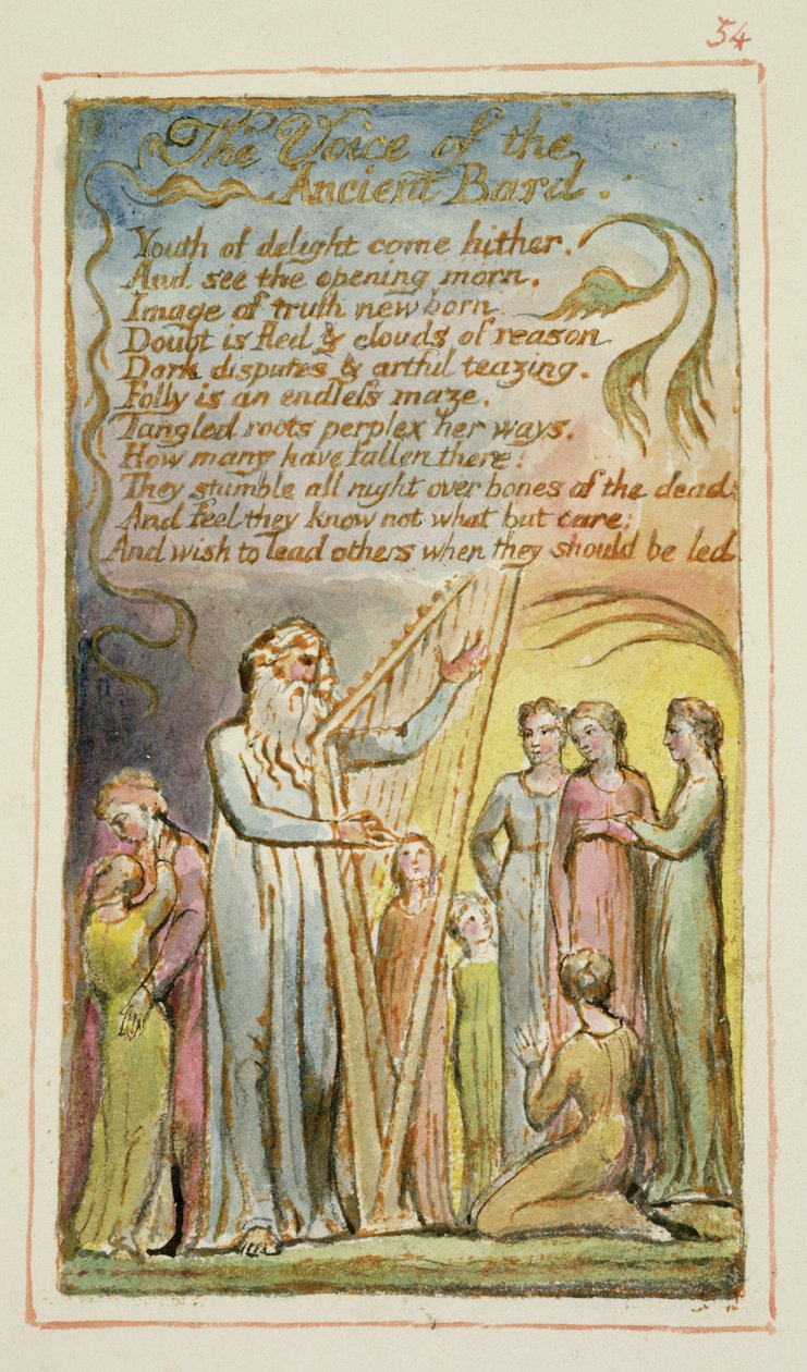 S.125-1950.pt54 The Voice of the Ancient Bard: plate 54 fra Songs of Innocence and of Experience (kopi AA) c.1815-26 (etsing, blekk og wc) av William Blake