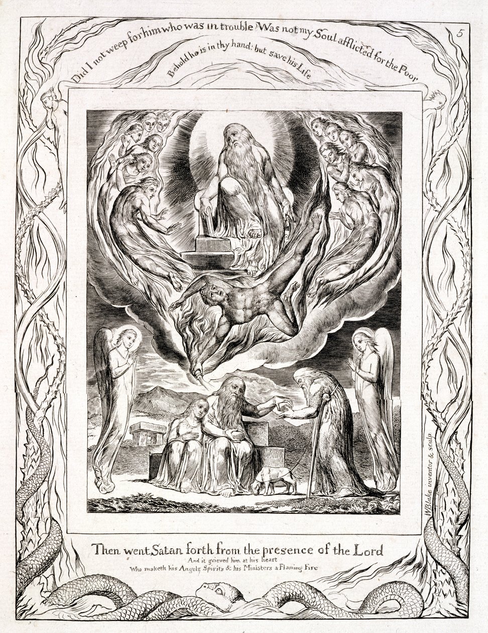 S.128-1950.p5 Satan går ut fra Herrens nærhet, og Jobs nestekjærlighet fra 'Jobs bok', 1825 av William Blake