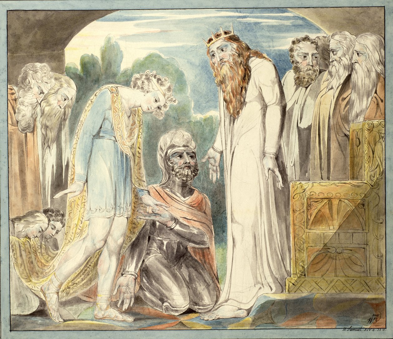 Benådning av Absalom, ca. 1800-1803 (penn og wc over svart bly på papir) av William Blake