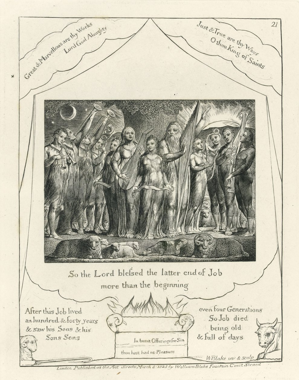 Plate 21, Job og hans kone gjenopprettet til velstand, illustrasjon fra 