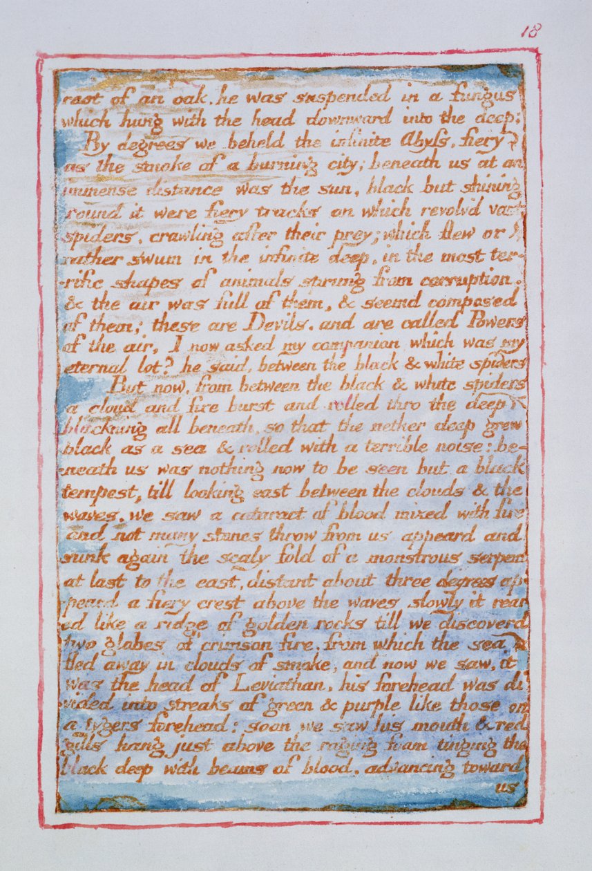 Roten av en eik, han ble hengt opp i en sopp..., tekst fra The Marriage of Heaven and Hell, ca. 1790-3 (relieff-etsing ferdig i penn og wc) av William Blake