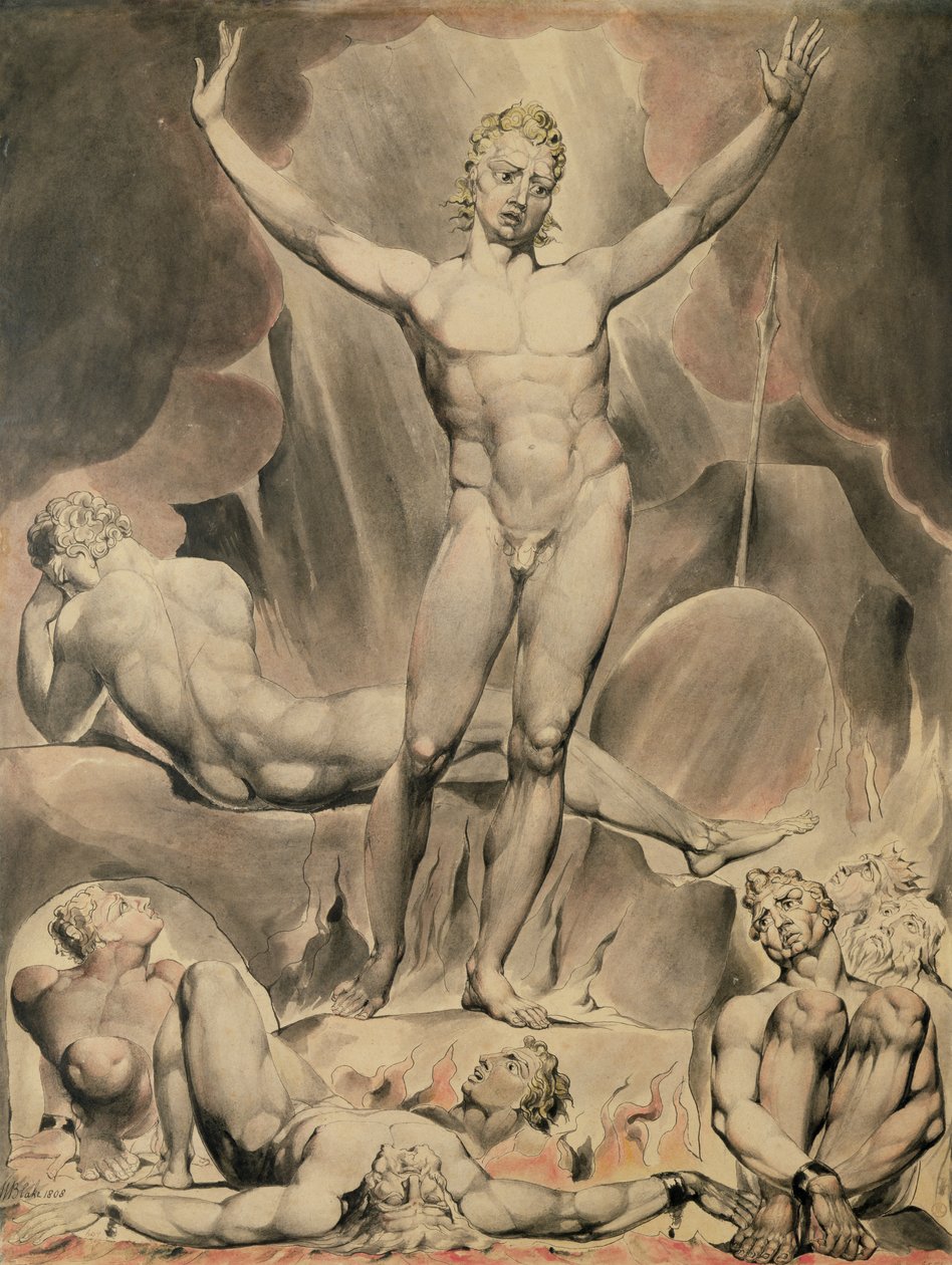 Satan Arousing the Rebel Angels, 1808 (penn og wc) av William Blake