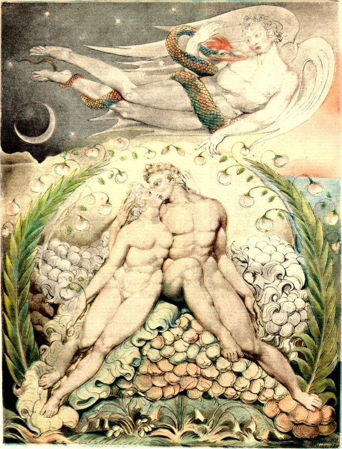 Satan ser på kjærlighetene til Adam og Eva av William Blake