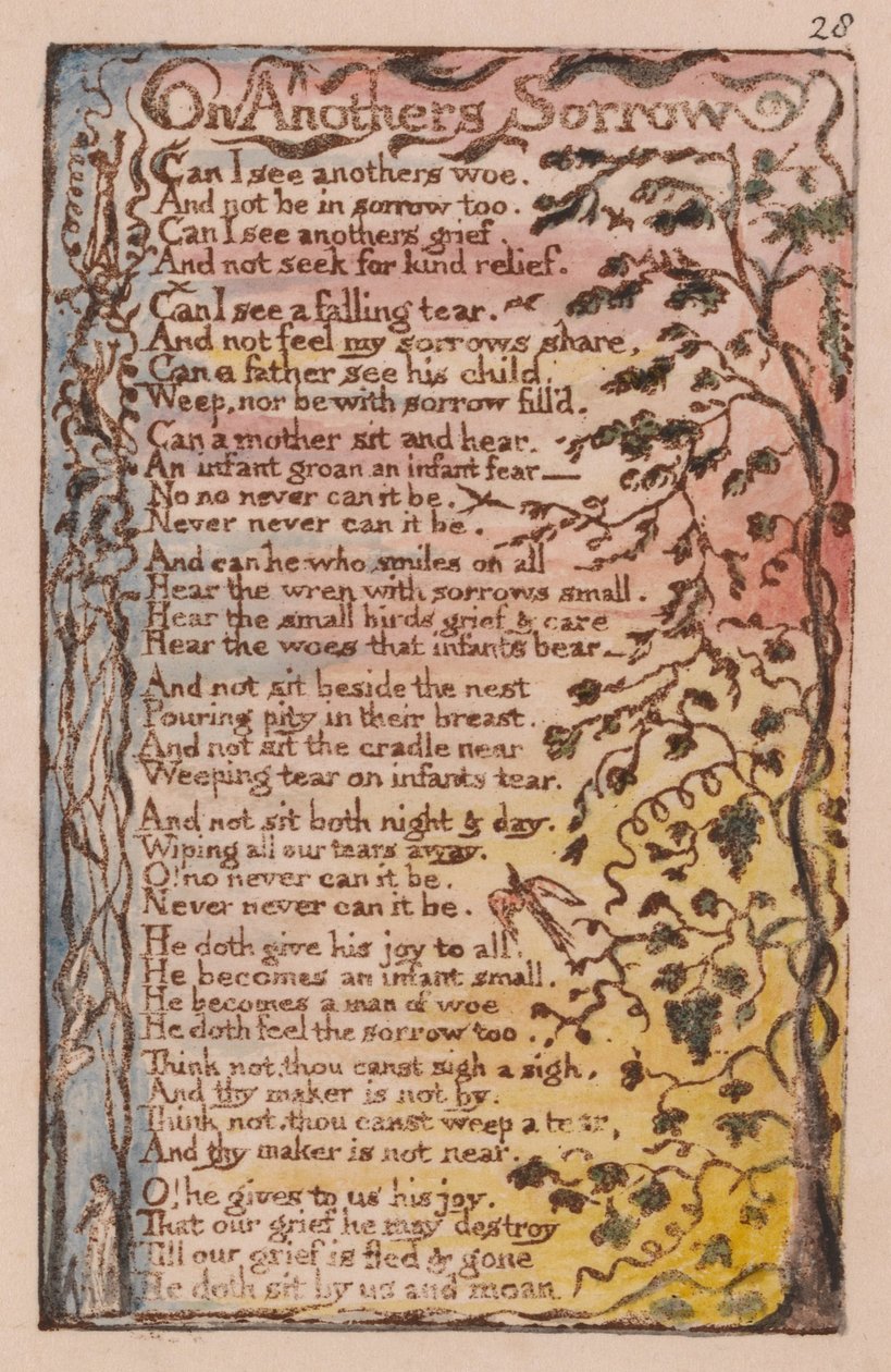 Songs of Innocence and of Experience, Plate 28, On Anothers Sorrow (Bentley 27) av William Blake