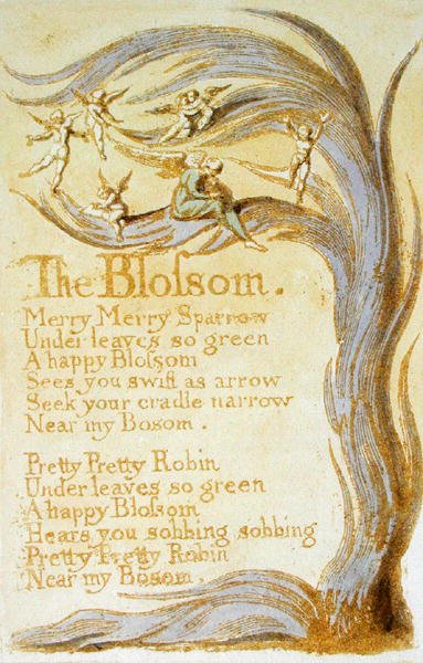 The Blossom, plate 9 fra Songs of Innocence, 1789 (relieff etsing med wc på papir) av William Blake