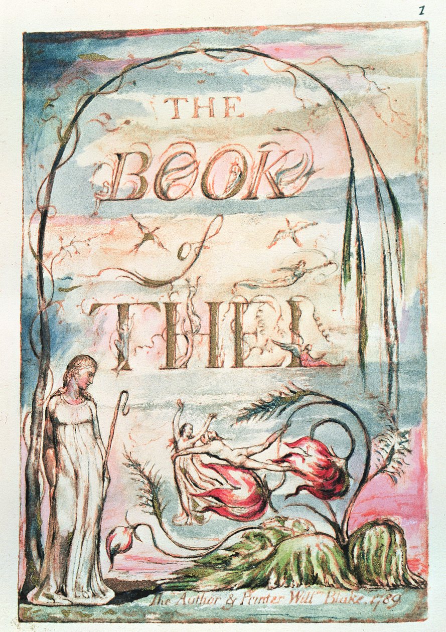 Thel-boken; Tittelside, 1789 (reliefftetsing og wc) av William Blake
