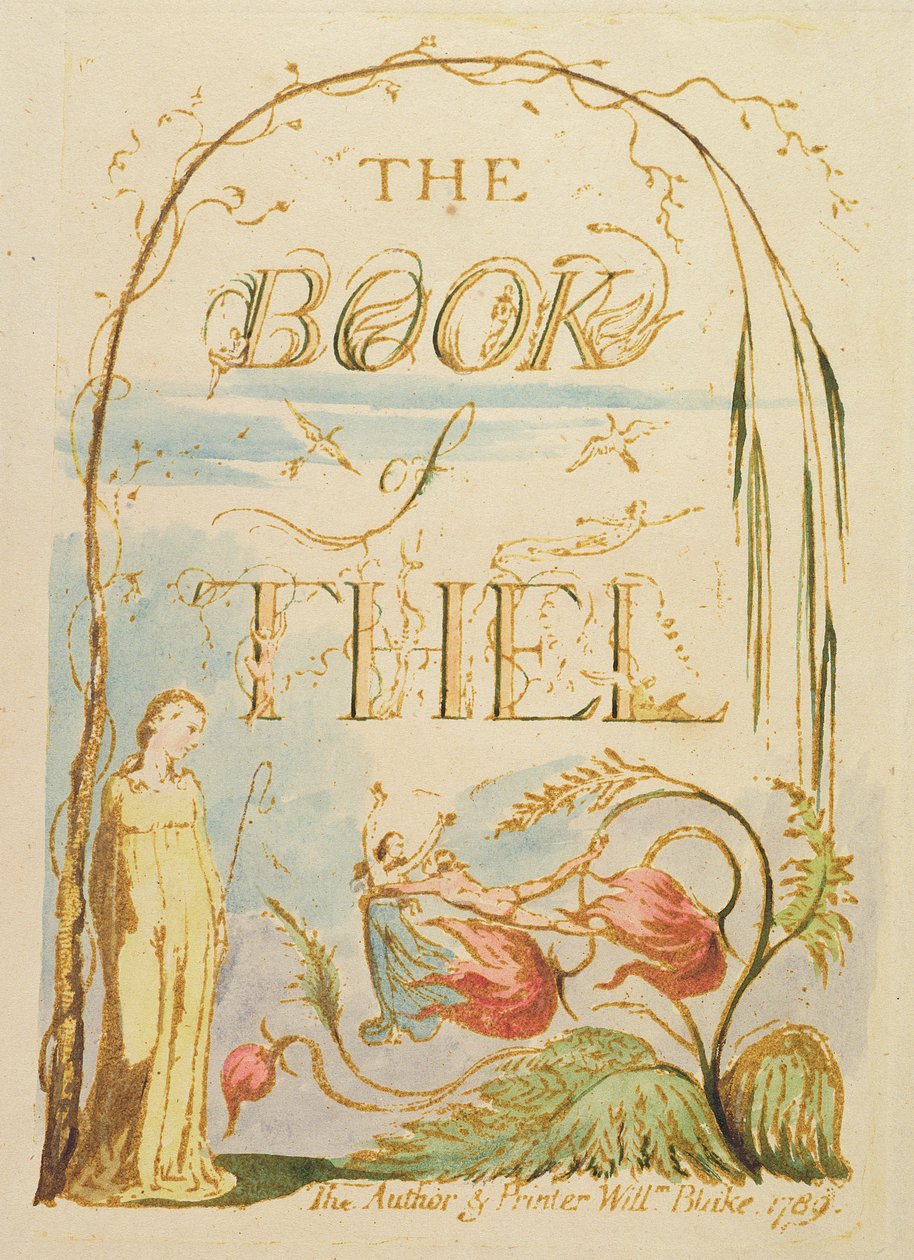 The Book of Thel, plate 2 (tittelside), 1789 (relieff-etsing med penn og wc) av William Blake