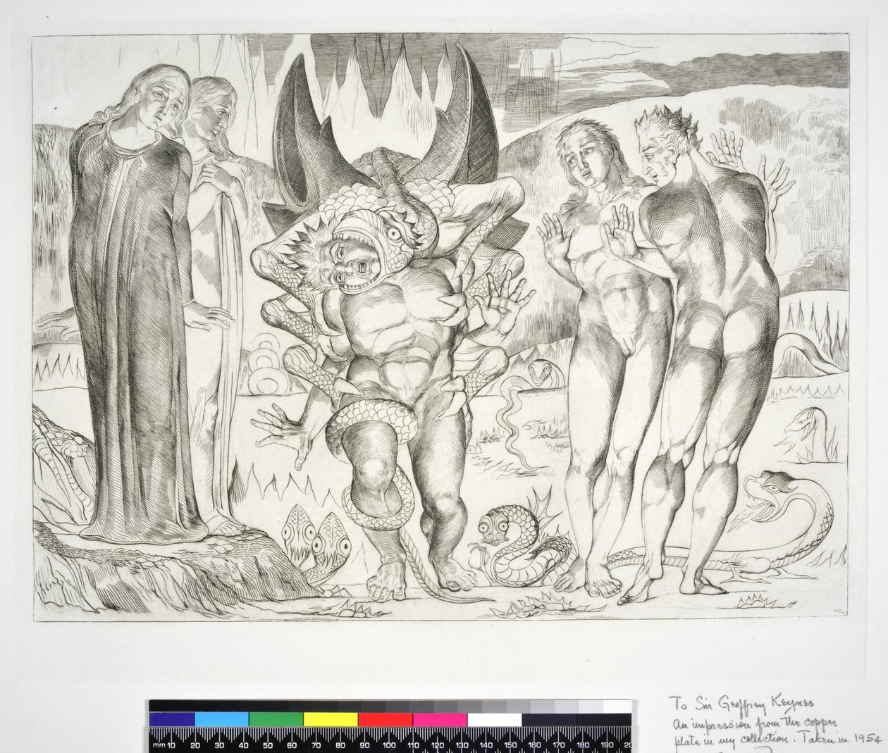The Circle of the Thieves: Agnolo Brunelleschi angrepet av et seksfots slange-inferno, Canto XXV, illustrasjon til 