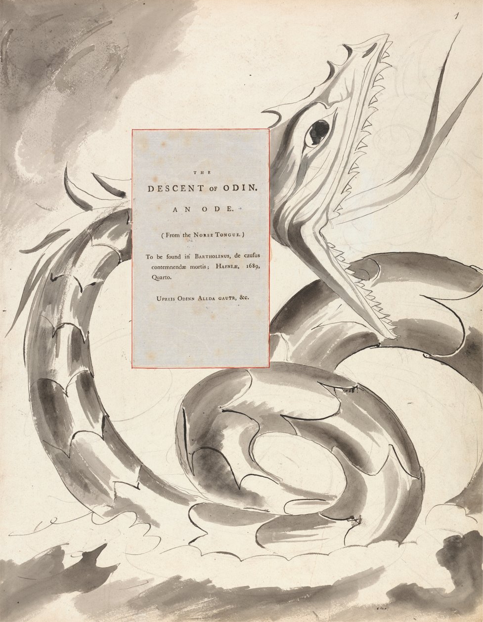 The Descent of Odin, design 77 fra The Poems of Thomas Gray, 1797-98 (wc med penn og blekk på papir) av William Blake