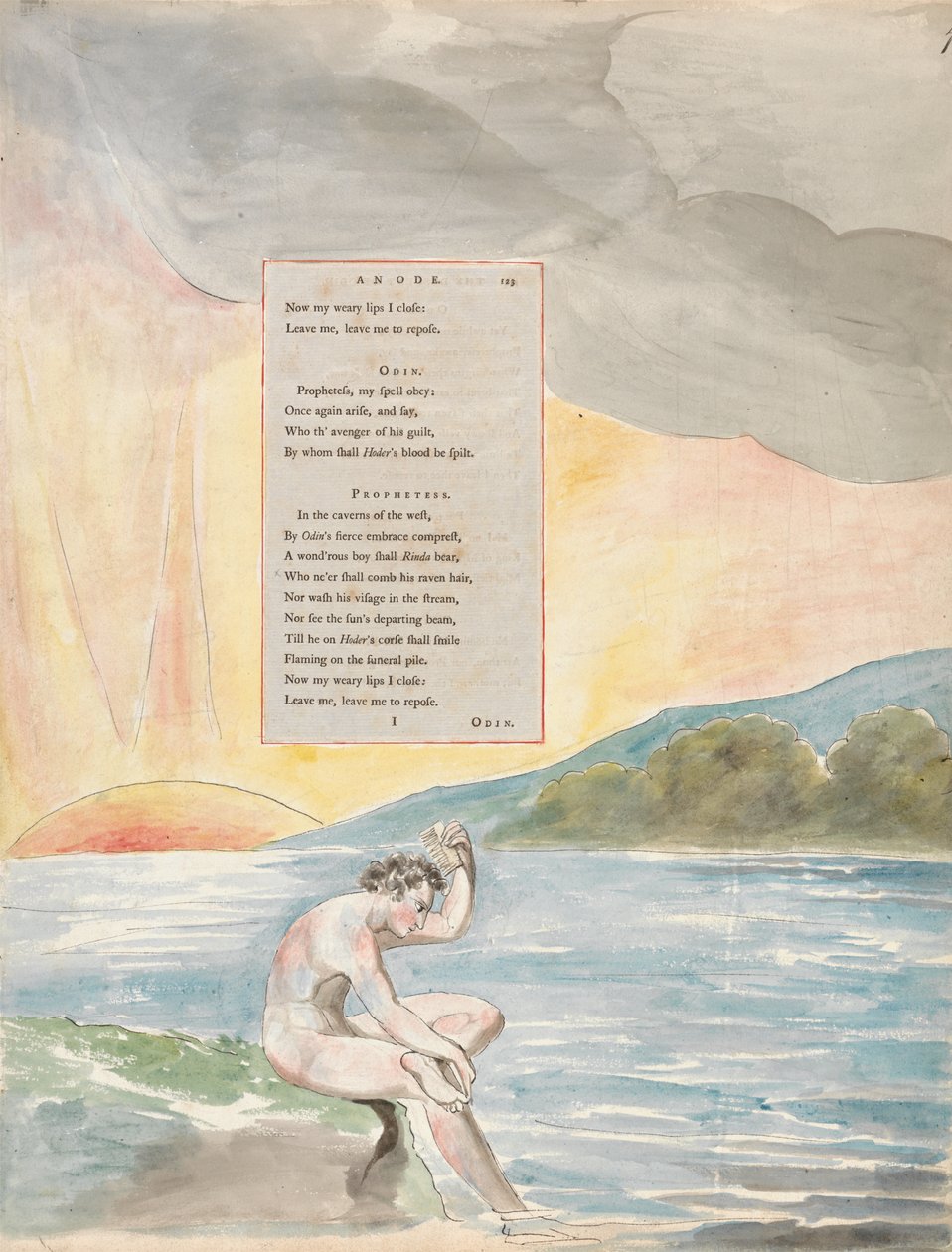 The Descent of Odin, design 83 fra The Poems of Thomas Gray, 1797-98 (wc med penn og blekk på papir) av William Blake