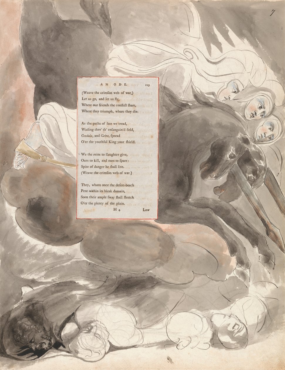 The Fatal Sisters, design 63 fra The Poems of Thomas Gray, 1797-98 (wc med penn og blekk på papir) av William Blake