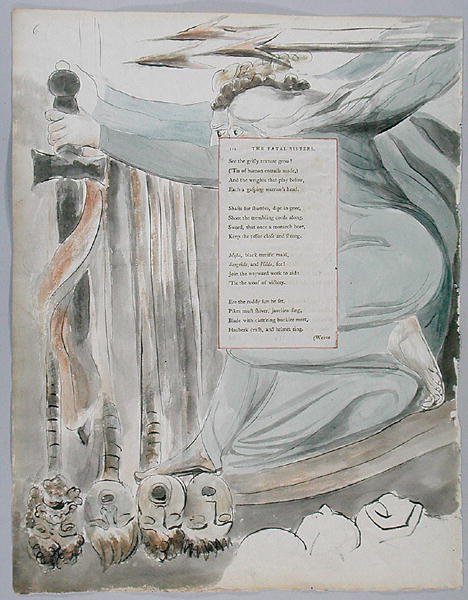 The Fatal Sisters, design 72 fra The Poems of Thomas Gray, 1797-98 (wc med penn og blekk på papir) av William Blake