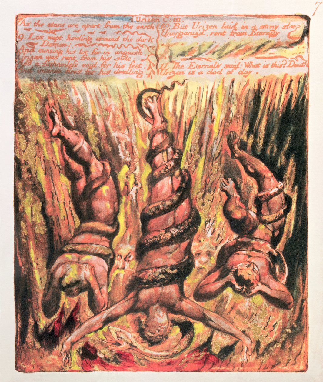 Den første boken til Urizen; Siden stjernene er adskilt fra jorden, 1794 (fargetrykt relieff-etsning) av William Blake