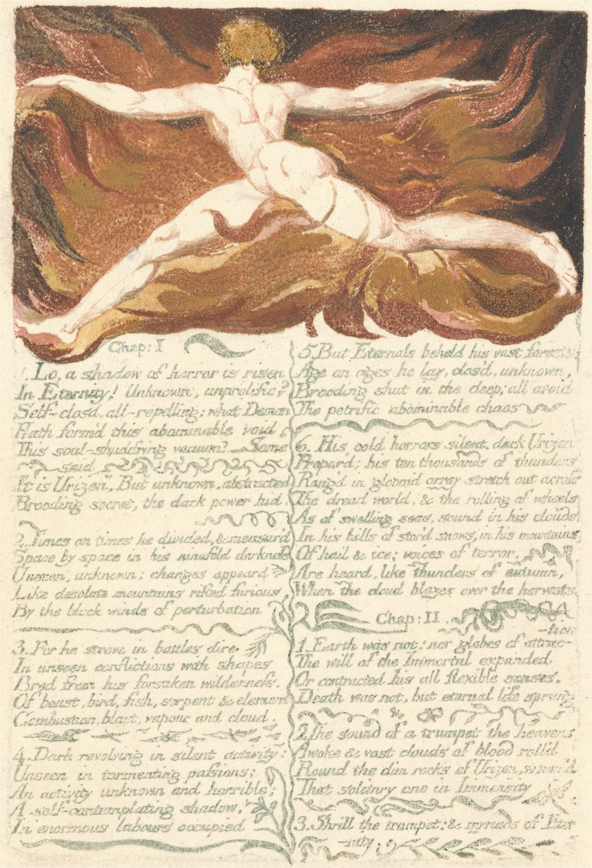 The First Book of Urizen, plate 3, Kapittel I I. Lo, a shadow.., 1794 (relieff etsing med wc) av William Blake