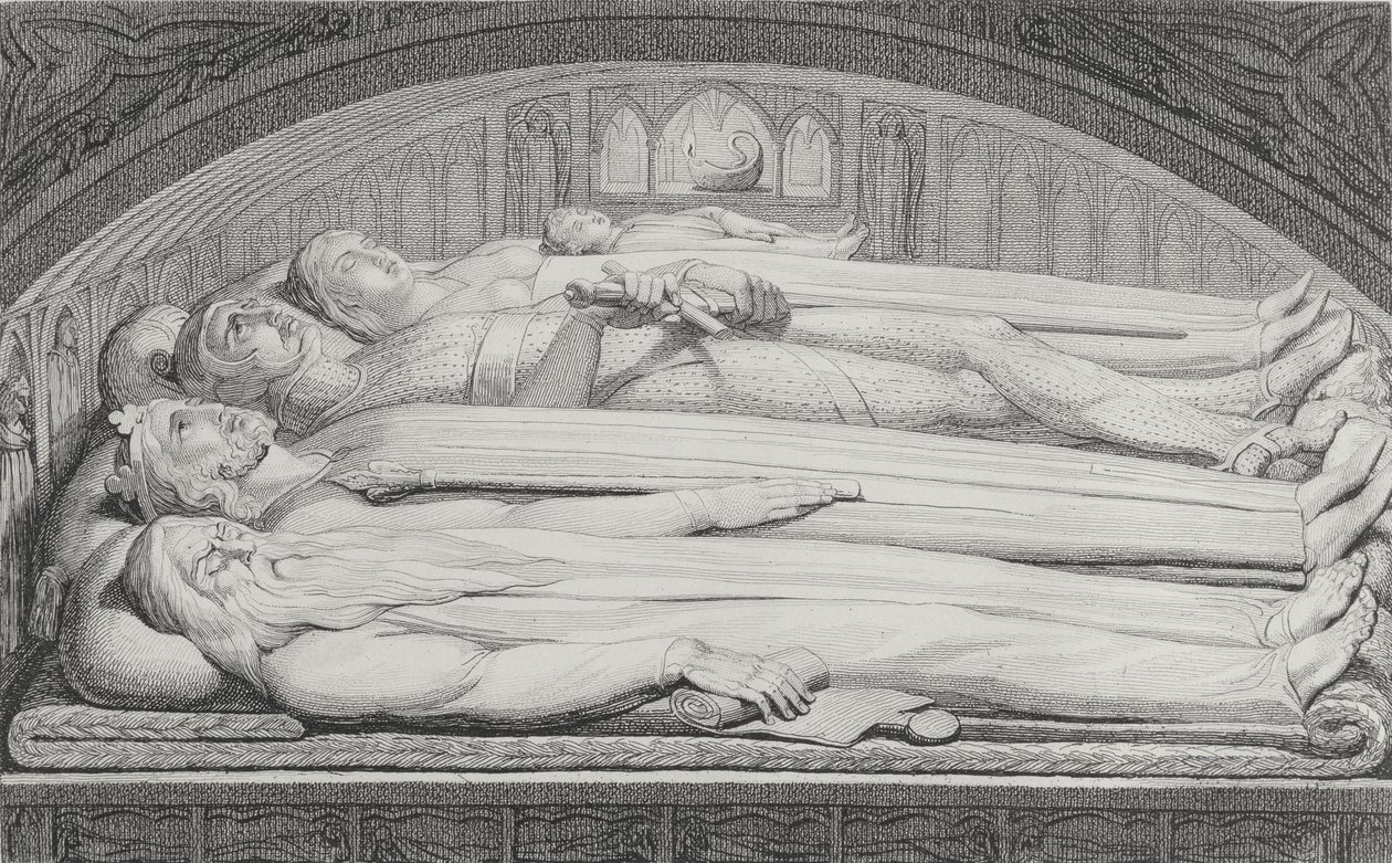 Kongen, rådmannen, krigeren, moren og barnet i graven, illustrasjon fra 'The Grave, A Poem' av William Blake (1757-1827) gravert av Luigi Schiavonetti (1765-1810), 1808 av William Blake