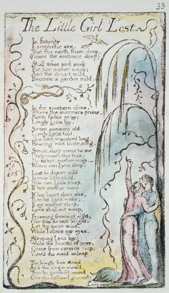 The Little Girl Lost, plate 33 (Bentley 34) fra Songs of Innocence and of Experience (Bentley Copy L) 1789-94 (relieff etsing med penn og wc) av William Blake