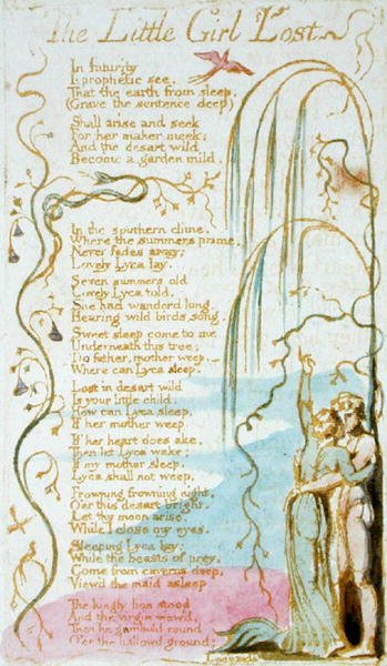 The Little Girl Lost, plate 5 fra Songs of Innocence, 1789 (relieff etsing med wc på papir) av William Blake