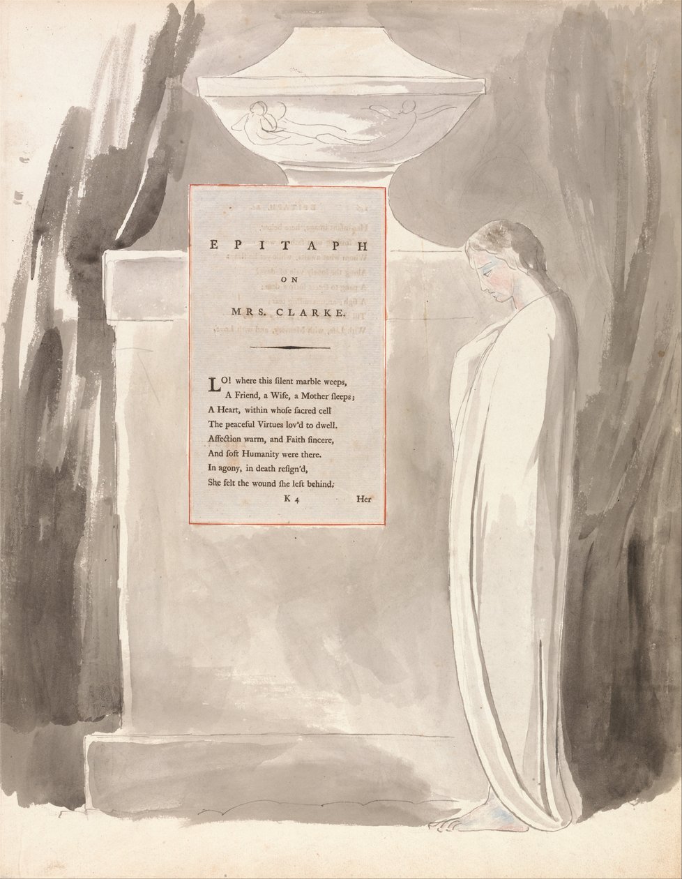 The Poems of Thomas Gray, Design 103, Epitaph on Mrs. Clarke. av William Blake