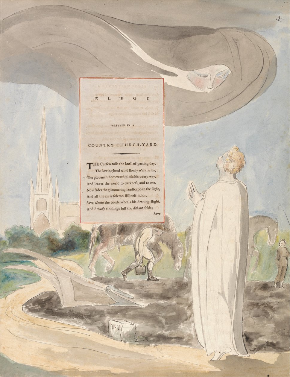 The Poems of Thomas Gray, Design 107, Elegy Skrevet i en Country Church-Yard. av William Blake