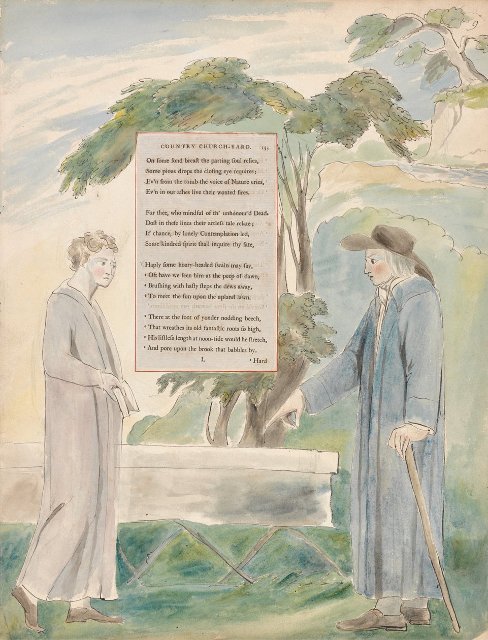 Diktene til Thomas Gray, Design 113, Elegy Skrevet i en landskirke. av William Blake