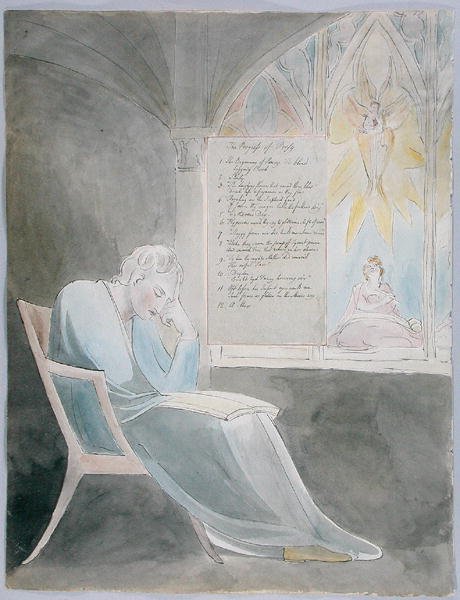 The Progress of Poesy, design 42 fra The Poems of Thomas Gray, 1797-98 (wc med penn og svart blekk på papir) av William Blake