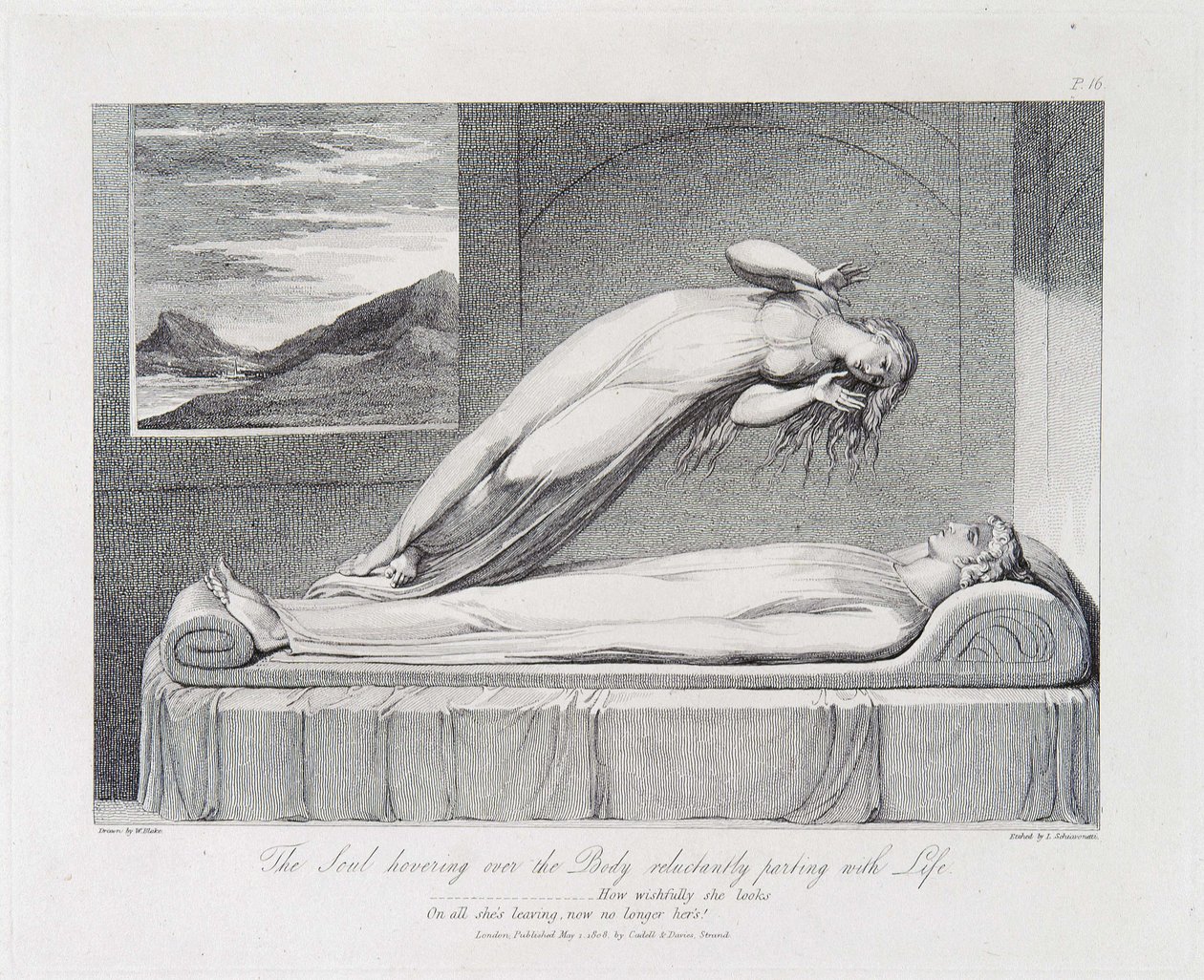 Sjelen som svever over Kroppen som motvillig skiller seg med Livet av William Blake