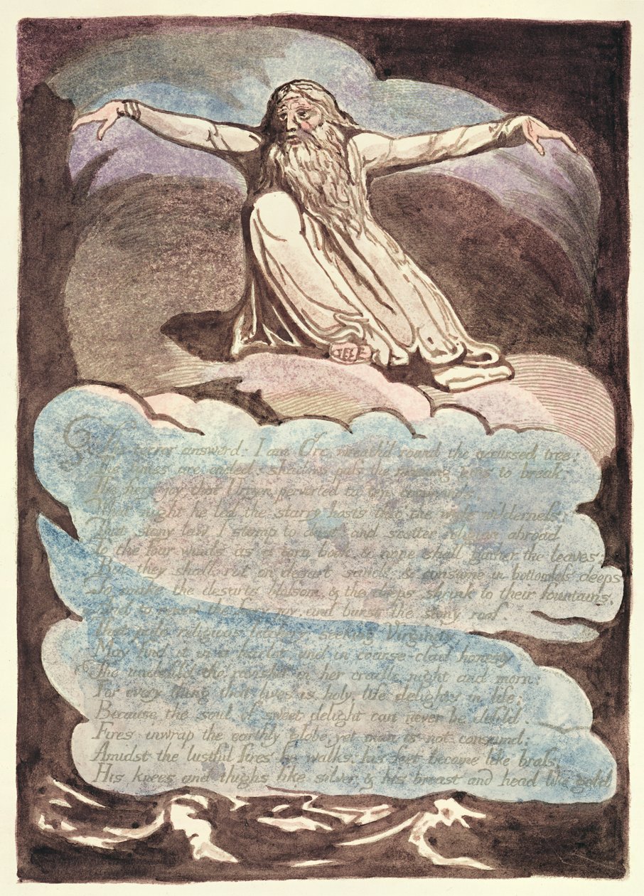 The Terror Answered, plate 8 fra America, a Prophecy, 1793 (relieff etsing & wc på papir) av William Blake