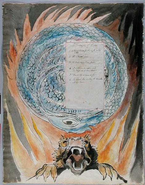 The Triumphs of Owen, design 86 fra The Poems of Thomas Gray, 1797-1798 (wc med penn og blekk på papir) av William Blake