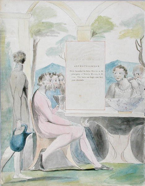 The Triumphs of Owen, design 88 fra The Poems of Thomas Gray, 1797-98 (wc med penn og blekk på papir) av William Blake
