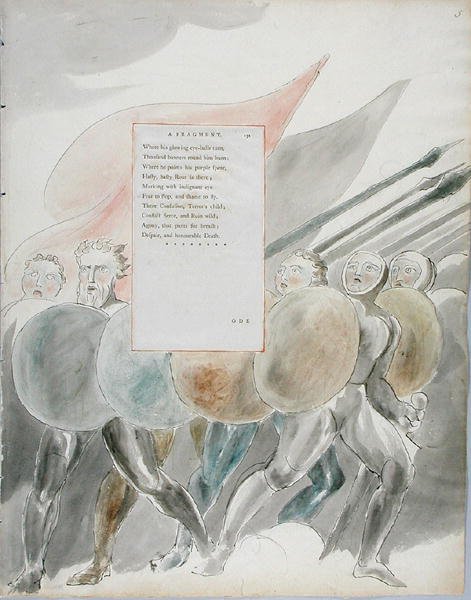 The Triumphs of Owen, design 91 fra The Poems of Thomas Gray, 1797-98 (wc med penn og blekk på papir) av William Blake