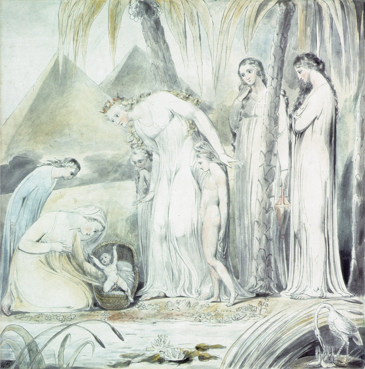Medfølelsen til Faraos datter eller The Finding of Moses, 1805 (penn og wc over blyant) av William Blake