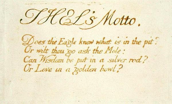 Thels Motto..., plate 1 fra The Book of Thel, 1789 (håndfarget relieff-etsing med penn og wc på papir) av William Blake