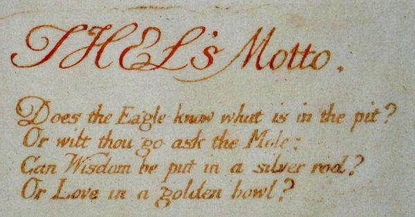 Thels Motto..., plate 1 fra The Book of Thel, 1789 (relieffetsing med penn og wc) av William Blake