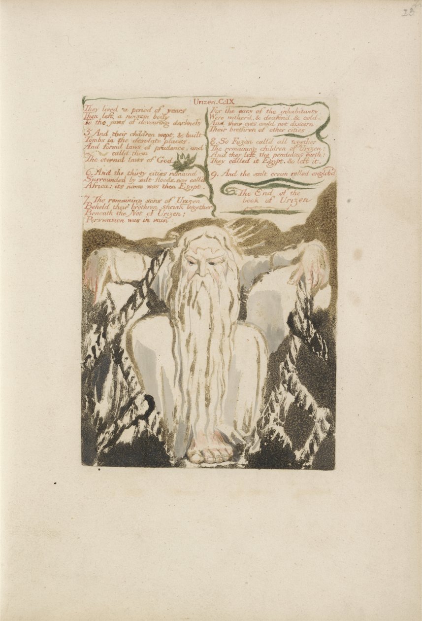De levde en periode på år..., plate 27 fra The First Book of Urizen, 1794 (fargetrykt relieff etsing med blekk og wc på papir) av William Blake