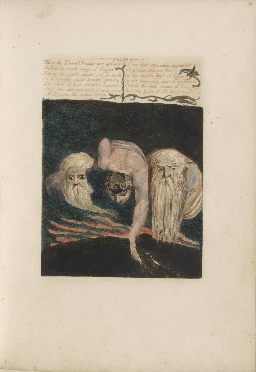 Dermed ble den evige profet delt..., plate 20 fra The First Book of Urizen, 1794 (fargetrykt relieff etsing med blekk og wc på papir) av William Blake