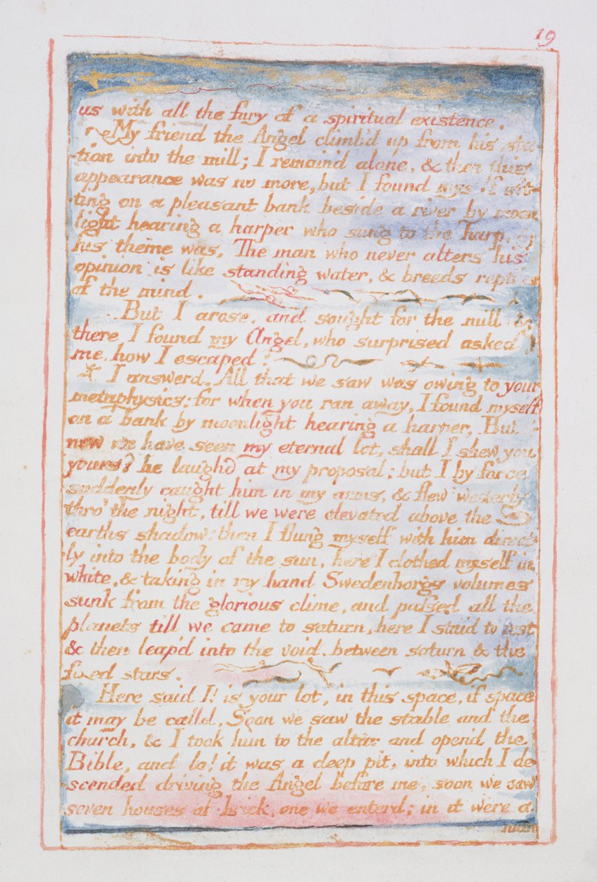 Oss med all raseri av en åndelig eksistens..., tekst fra The Marriage of Heaven and Hell, ca. 1790-3 (relieff-etsing ferdig i penn og akvarell) av William Blake