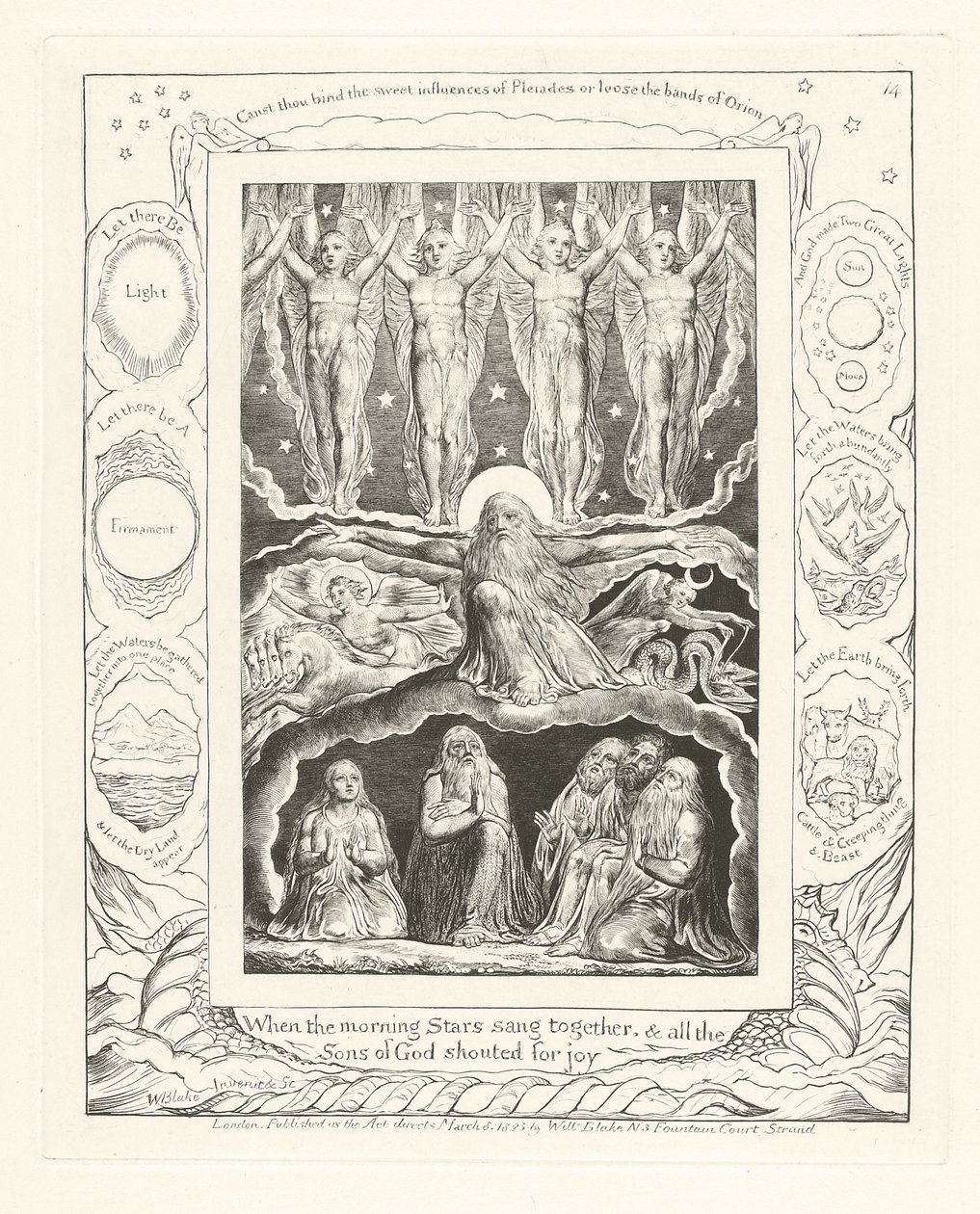 Da morgenstjernene sang sammen, og alle Guds sønner ropte av glede, 1825 av William Blake