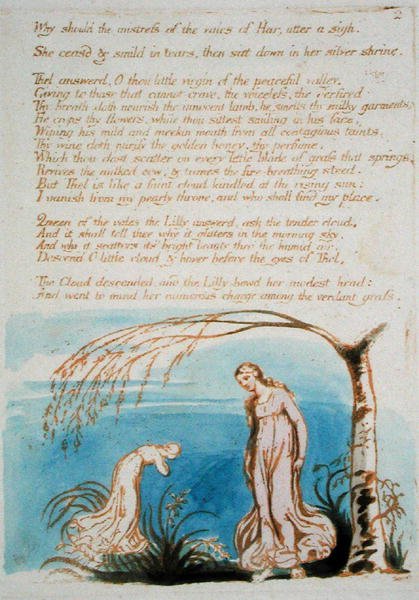 Why Should the Mistress..., plate 4 fra The Book of Thel, 1789 (relieff-etsing trykt i brunt med wc på papir) av William Blake