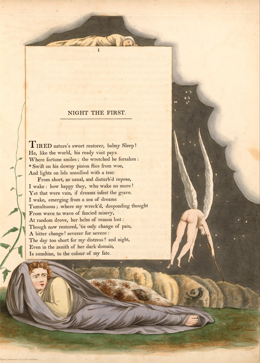 William Blake -illustrasjon til Night Thoughts Plate 01 av William Blake