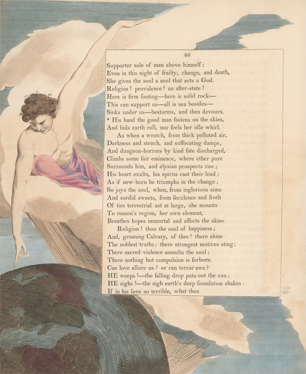 Youngs Night Tanker, Side 86, Hans hånd den gode mannen fester på himmelen av William Blake