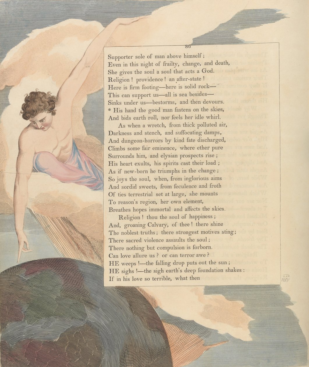 Youngs Night Tanker, Side 86, Hans hånd den gode mannen fester seg på himmelen av William Blake