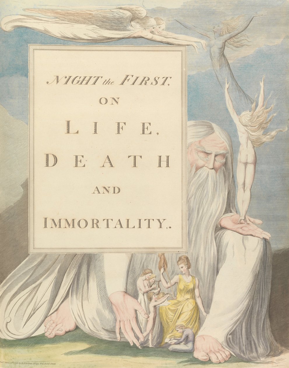 Youngs Night Tanker, tittelside, Night the First, On Life, Death and Immortality. av William Blake