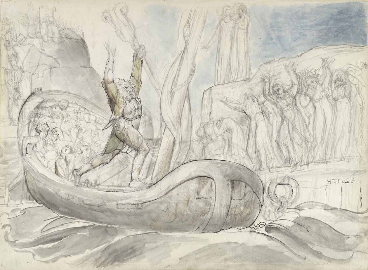illustrasjon til den guddommelige komedie av Dante Alighieri, 1824-27 (penn og blekk med wc over blyant og kritt på papir) av William Blake
