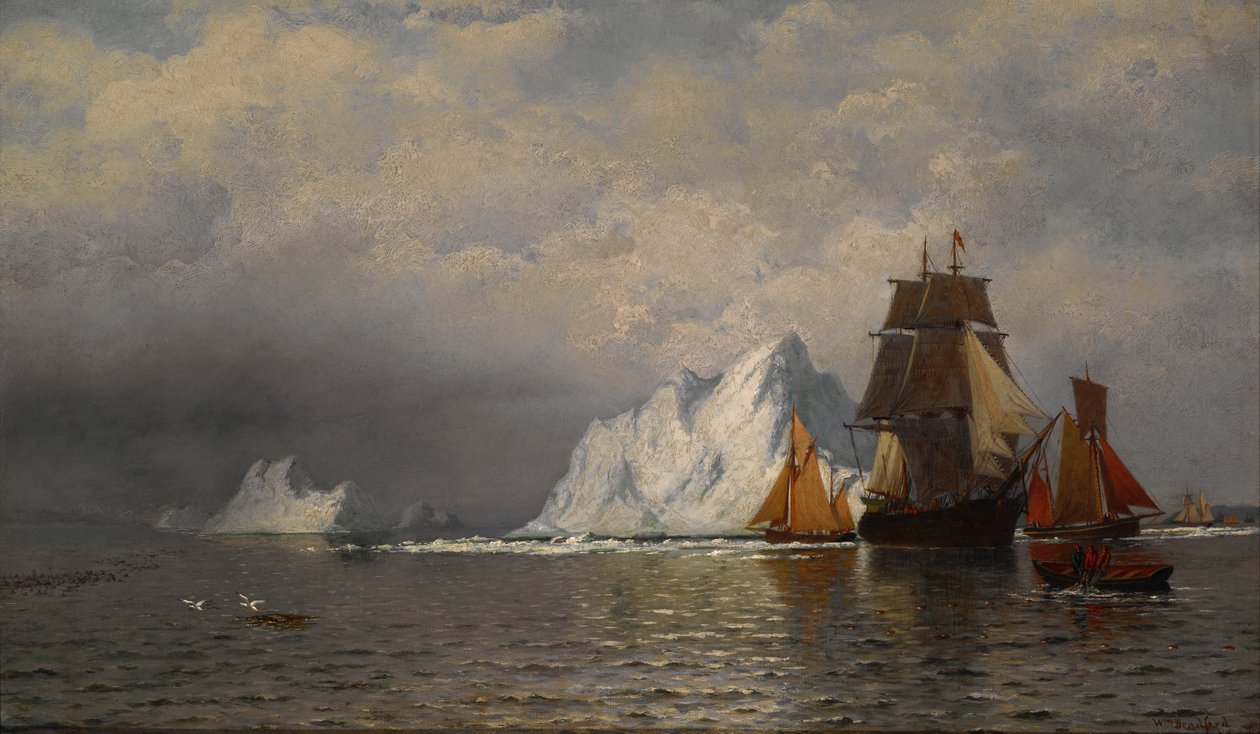 Hvalfanger og fiskefartøy nær Labrador -kysten av William Bradford