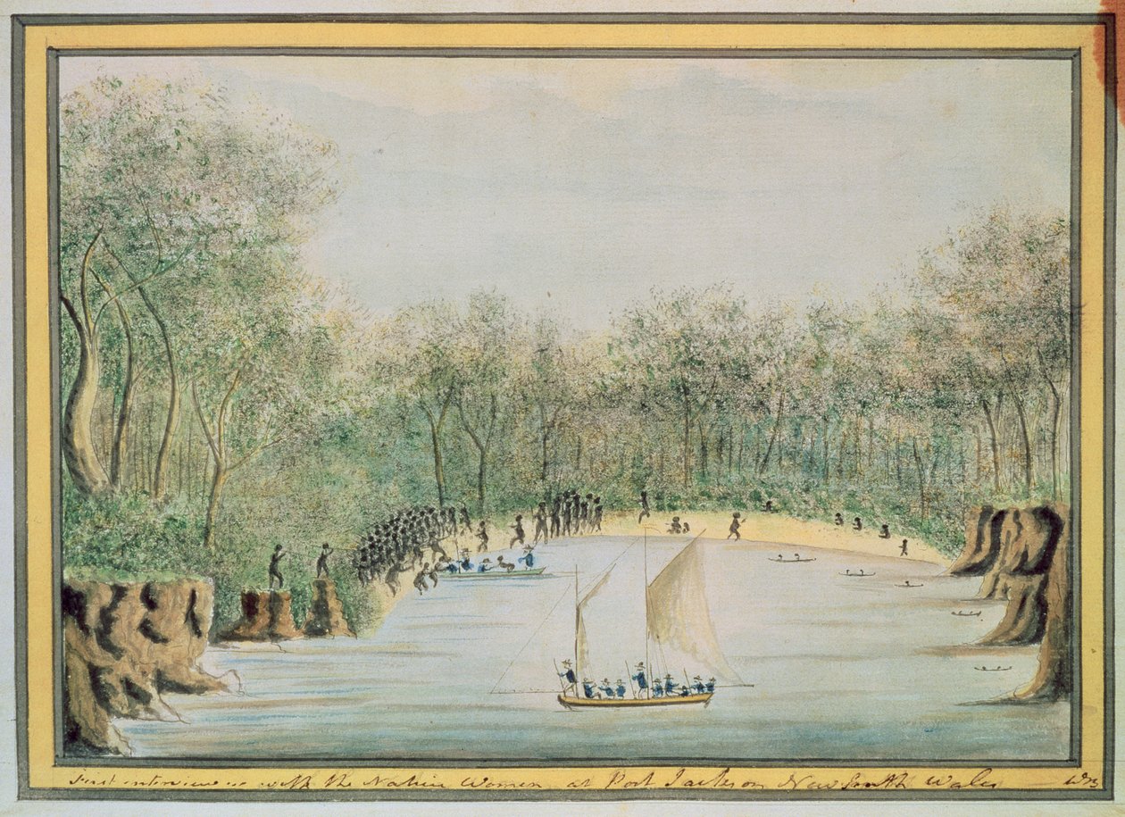 Første intervju med de innfødte kvinnene i Port Jackson, New South Wales, 1788 av William Bradley